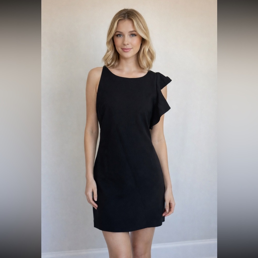 LULU’s Elegant Black Sleeveless Ruffle Dress size M